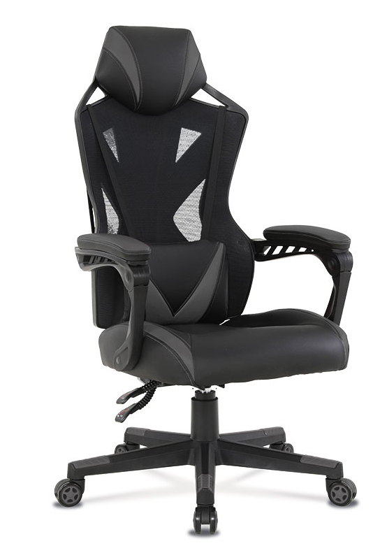 Herní křeslo TOP RACING – síť/PU kůže, černá, nosnost 130 kg Autronic