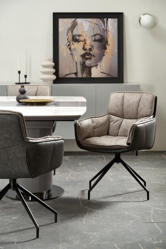 Jedálenské kreslo FIORA — oceľ, ekokoža, látka, sivá