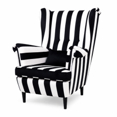 Křeslo ušák VISBY – masiv, látka, pet friendly, zebra