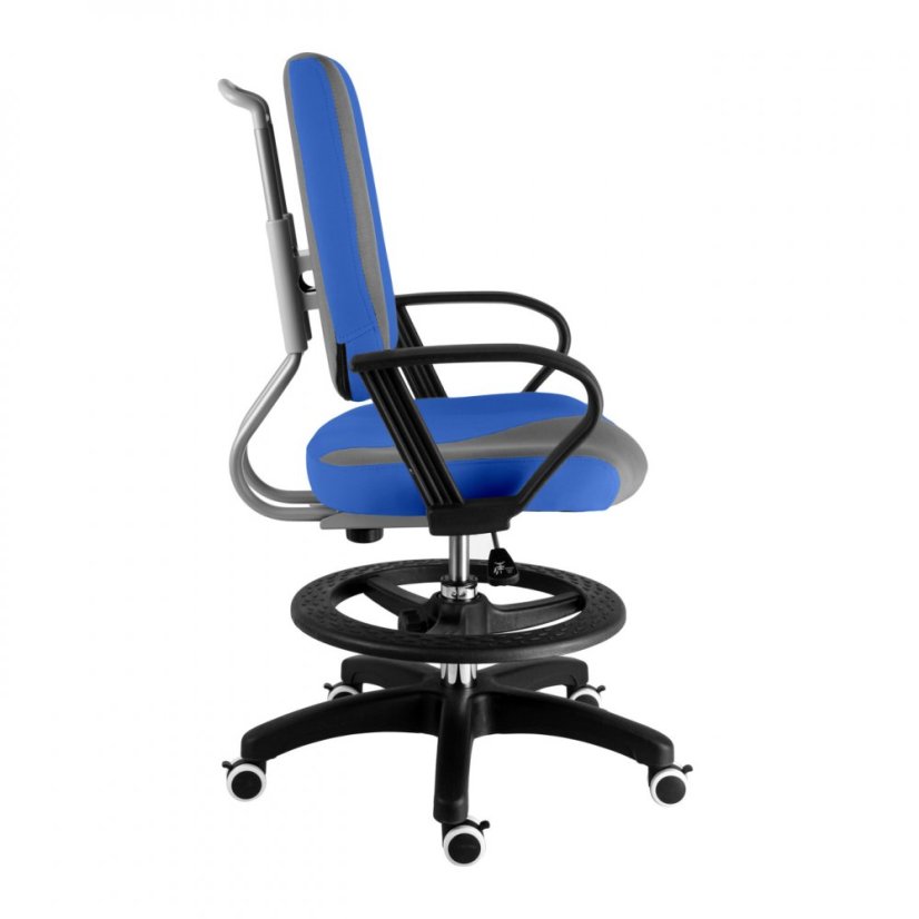 Detská rastúca stolička s podnožou BAMBINO S – látka, šedo-modrá