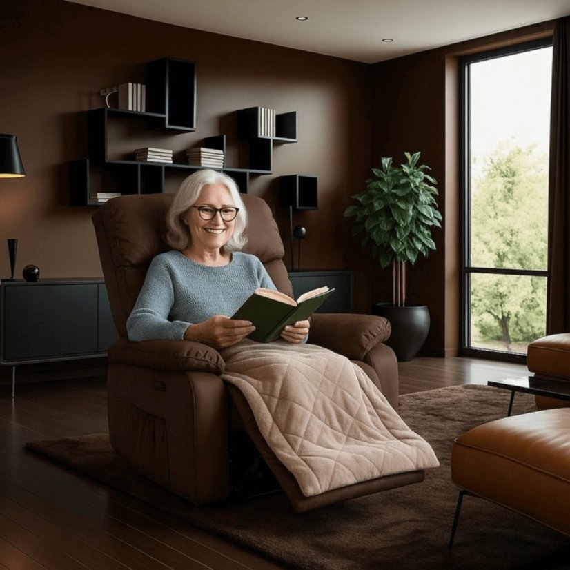 Masážne kreslo BRUCE – Polohovateľné, komfortné, hnedá ekokoža