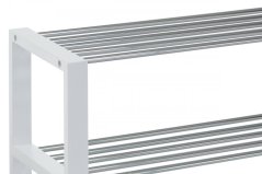 Botník, 3 kovové chrómované police, masív kaučukovník, biely matný lak