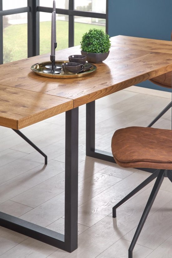 Jídelní rozkládací stůl HORUS –? 126x80x76 (+80), dub, černý Halmar