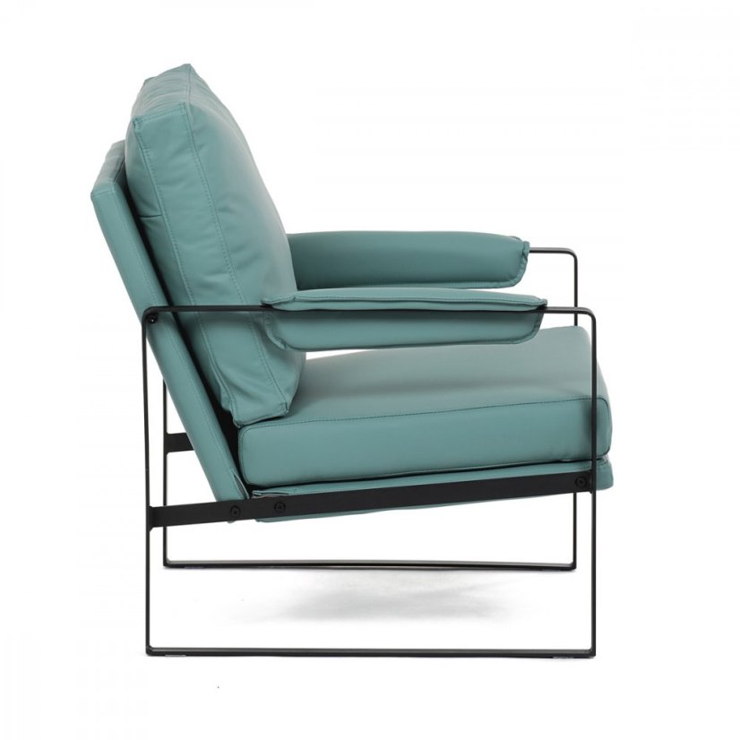 Dizajnové kreslo TUVIN — kov, ekokoža, modrá