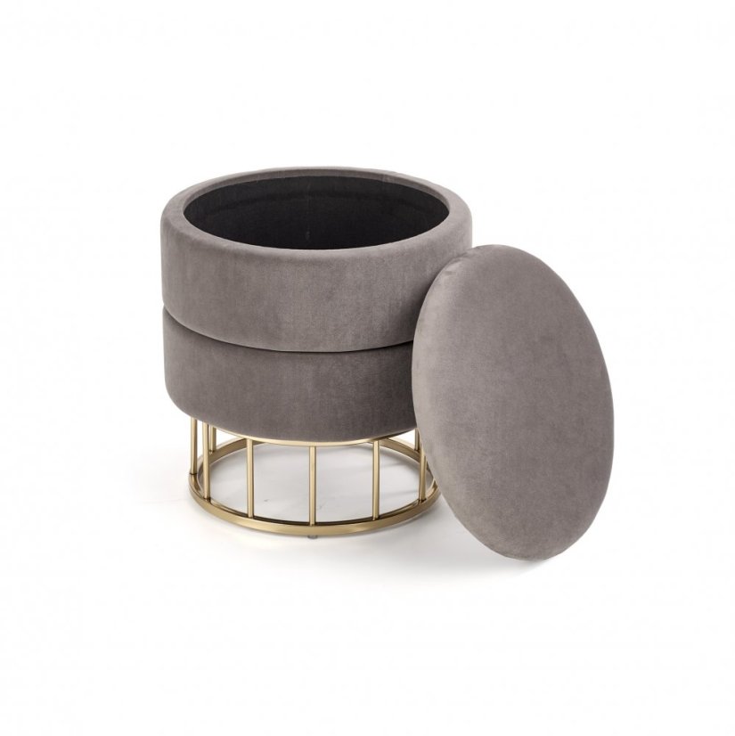 Sedací taburet s úložným priestorom MINTY — kov, látka, sivá