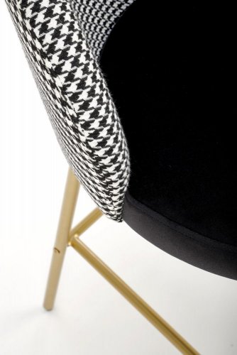 Barová židle LEVON — kov, látka, zlatá / černo-bílá
