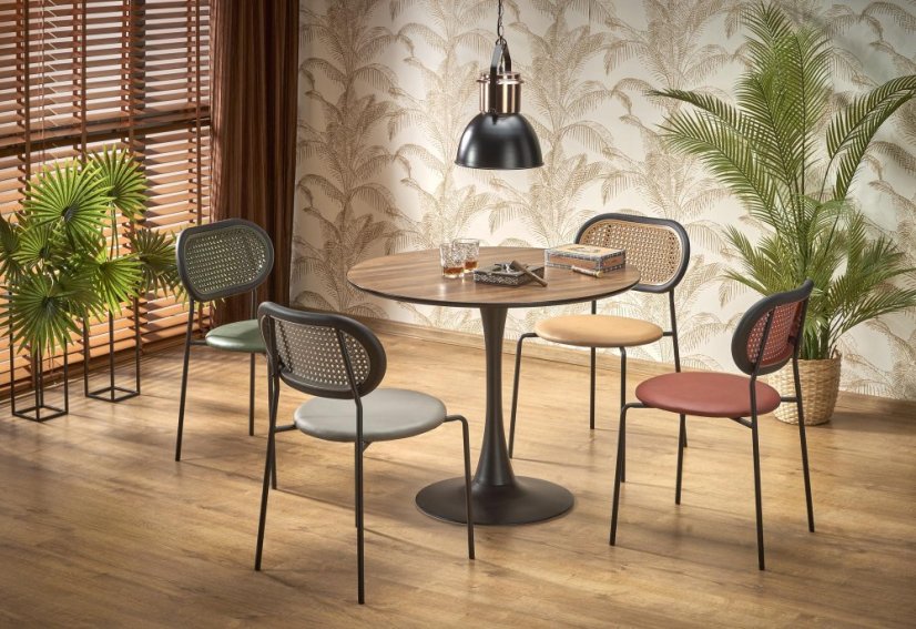 Jídelní kulatý stůl OLMO — průměr 90 cm, černá / zlatý dub Halmar