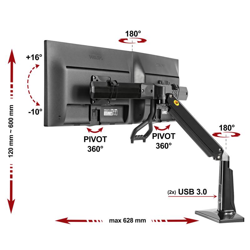 Stolní držák na dva monitory NB F27B