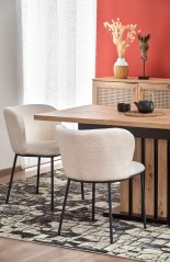 Jedálenská stolička PEKORA — kov, látka, biela