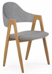 Jídelní křesílko LUXE — kov v dekoru dubu, látka šedá Halmar