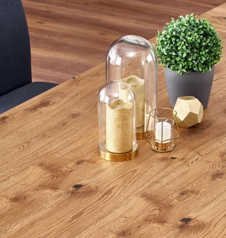 Jídelní rozkládací stůl PEREZ –? 160x90x76 (+90), dub/kov, černý Halmar