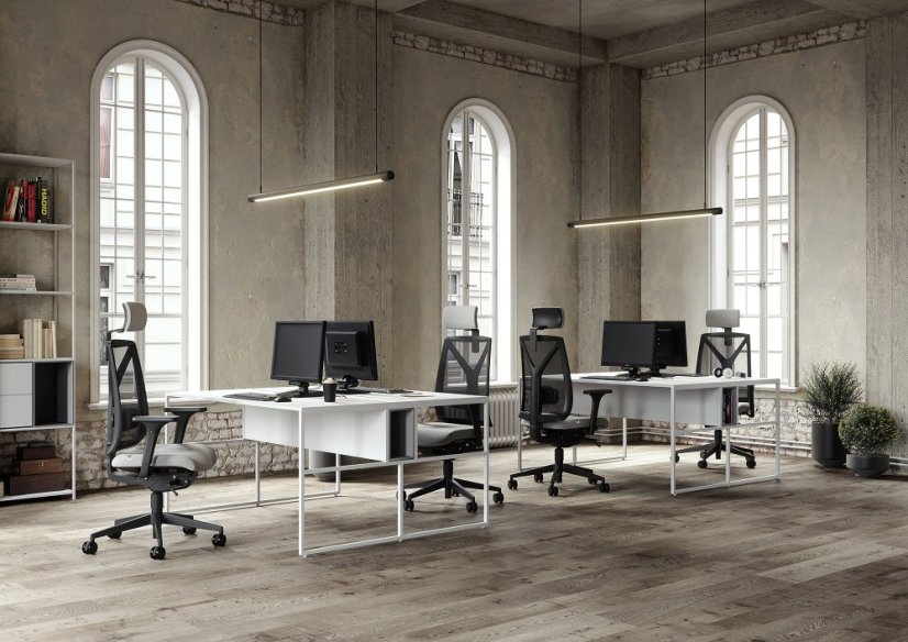 Kancelářská židle LEAF 503 s podhlavníkem a područkami – synchronní mechanika, síť, černá-šedá LD Seating