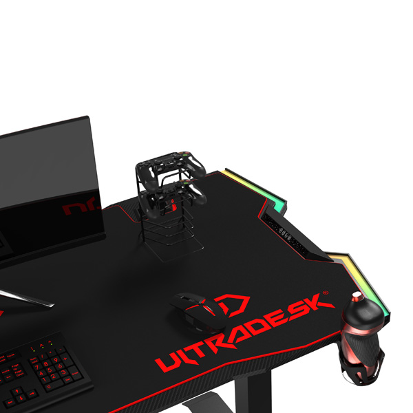 Herní stůl ULTRADESK FORCE – červená, 166x70 cm, RBG podsvícení