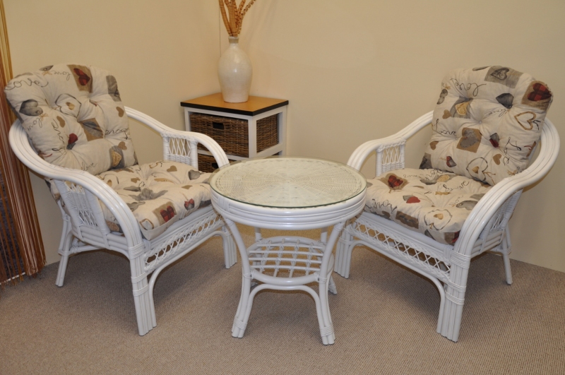 Zahradní set SAULO 2 + 1 — ratan, látka, bílá / více barev