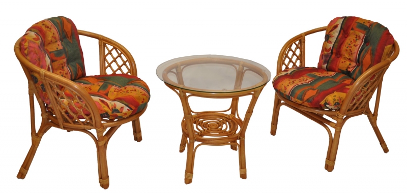 Zahradní set SERAM — ratan, látka, medová / červená Axin trading