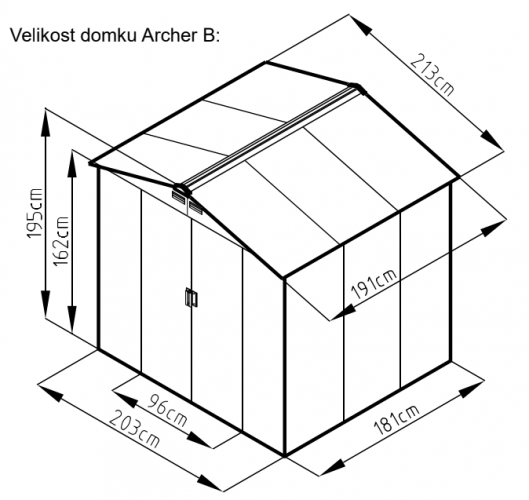 Zahradní domek ARCHER B –⁠ 195x213x191, kov, šedá