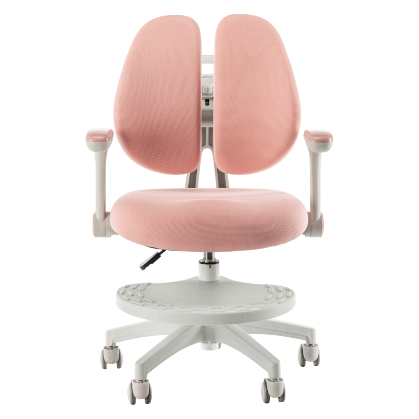 Detská rastúca stolička s podnožkou GLIDE — sieťovina, sivý plast, ružová