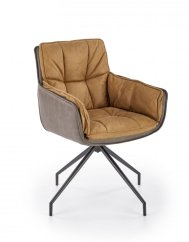 Jídelní křeslo FIORA — ocel, ekokůže, látka, hnědá Halmar
