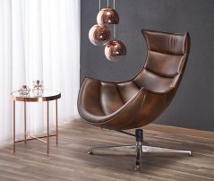 Designové křeslo LUXOR — otáčení, nerez ocel / hnědá kůže Halmar