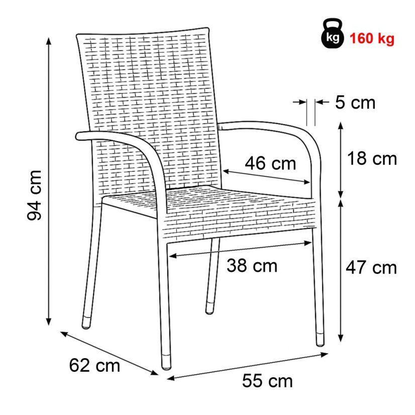 Zahradní židle RATTANOX – kov, polyratan, černá Autronic