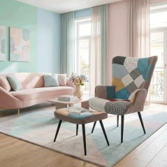 Luxusní relaxační křeslo NUVOLA s taburetem –  vodoodpudivá, sametová, patchwork látka Autronic
