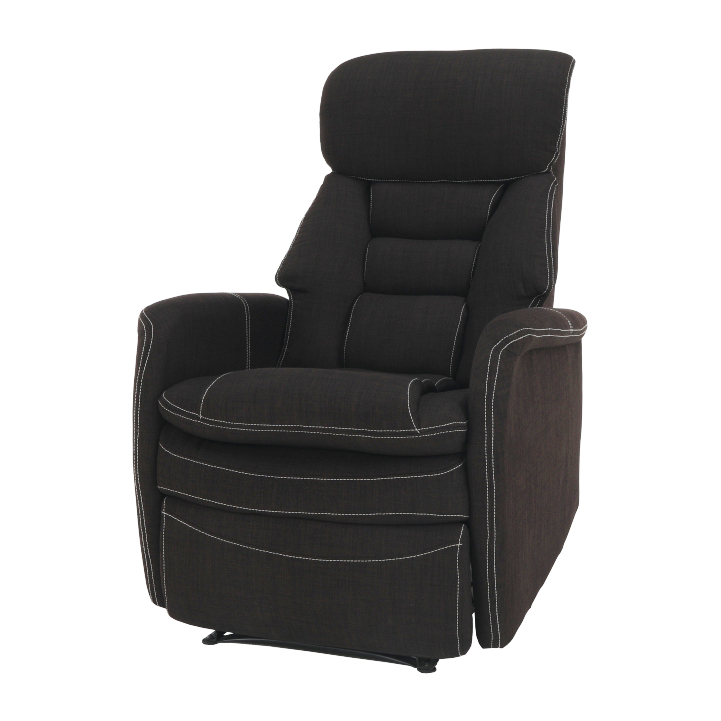 Relaxační TV křeslo KOMFY — výsuvná podnožka, hnědá látka, nosnost 150 kg