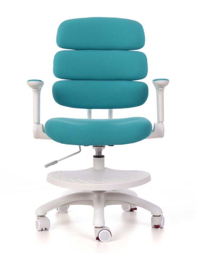 Detská rastúca stolička GRIDDY — látka, biela / tyrkysová