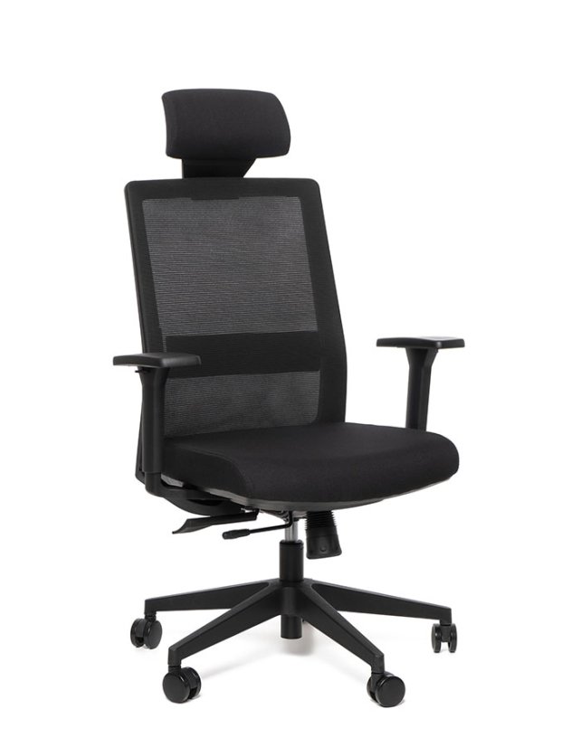 Kancelárska ergonomická stolička Sego LINK — sieť/látka, čierna