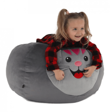 Detský sedací vak BABY s mačičkou — 60×45, sivá