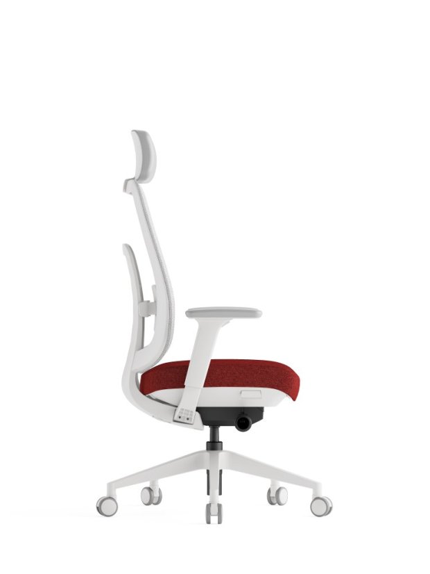 Ergonomická kancelárska stolička K42 WHITE SP – sieťovina/ čalúnená, červená