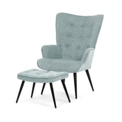 Luxusní relaxační křeslo NUVOLA s taburetem –  vodoodpudivá, sametová, modrá látka Autronic