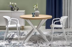 Jídelní kulatý rozkládací stůl PERONI – 100x100x75 (+150) dřevo, zlatý dub, bílá Halmar