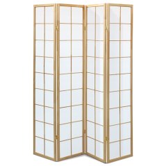 Drevený paraván PARVIO 4 dielny – masív smrek a biela textília