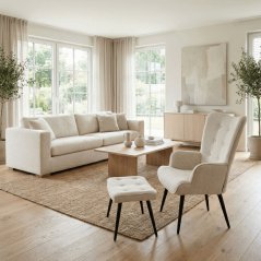 Luxusné relaxačné kreslo NUVOLA s taburetom – vodoodpudivá, zamatová, béžová látka Autronic