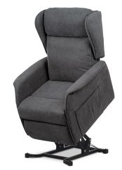 TV kreslo ušiak SANDUR s elektrickým polohovaním — sivá látka, kov