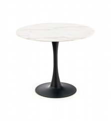 Jídelní kulatý stůl AMBROSIO — průměr 90 cm, dekor bílý mramor / černá