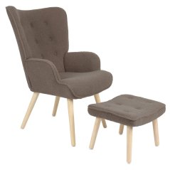 Relaxační křeslo ušák PARIS II + taburet – masiv, látka, hnědá  Autronic
