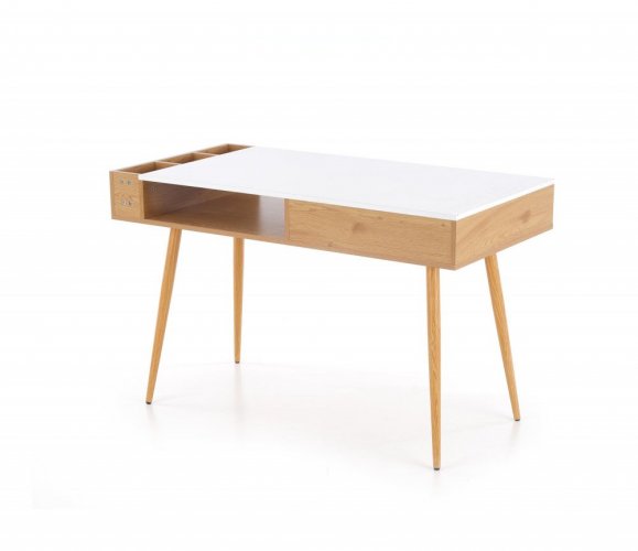 Psací stůl RITTER 3 — bílá / zlatý dub