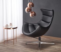 Dizajnové kreslo LUXOR — otáčanie, nerez oceľ / čierna koža