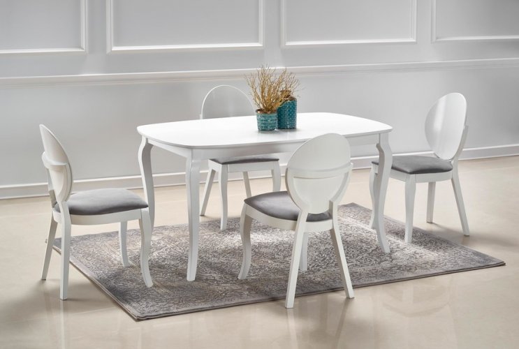 Jídelní židle VERDI — masiv, látka, bílá / šedá