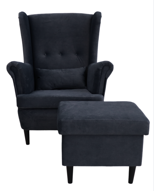 Kreslo VISBY s podnožkou a úložným priestorom – masívne drevo, pet friendly, látka, antracit