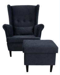 Kreslo VISBY s podnožkou a úložným priestorom – masívne drevo, pet friendly, látka, antracit