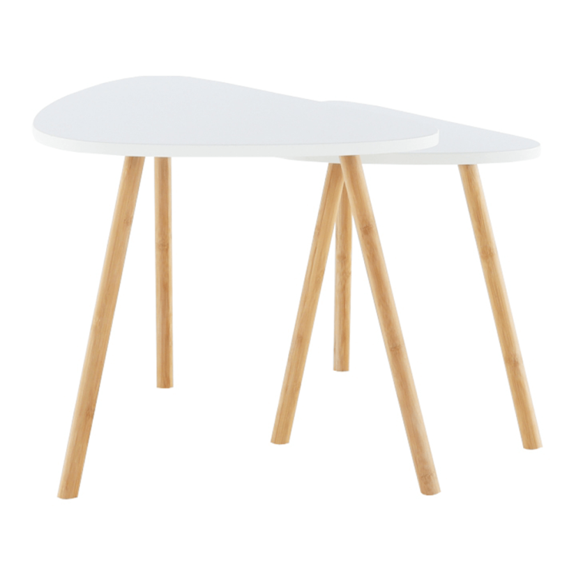 Sada konferenčních stolků BISMAK  — bambus, bílá / přírodní Kondela