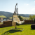Závěsné křeslo KALEA — hnědá, krémová látka, nosnost 130 kg Kondela