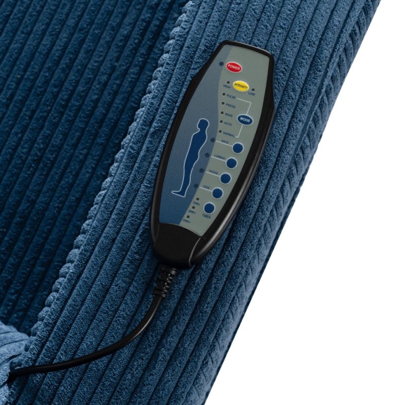 Luxusné masážne kreslo SEBASTIAN z modrého manšestru