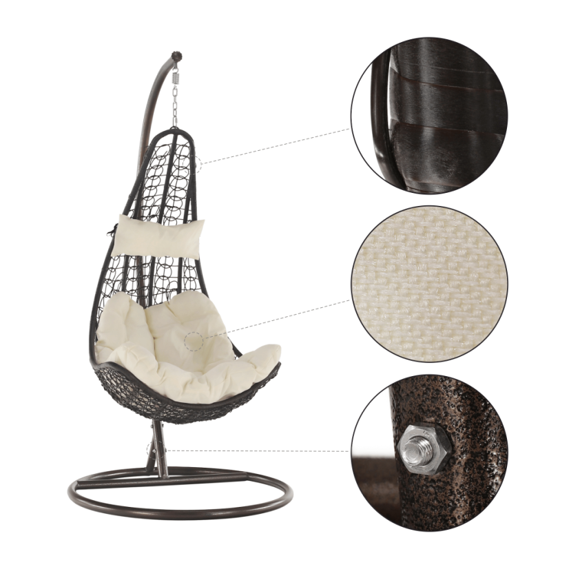 Závěsné křeslo KALEA — hnědá, krémová látka, nosnost 130 kg Kondela