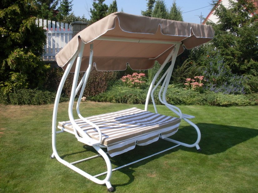 DE LUXE zahradní houpačka kovová - béžovo-bílá