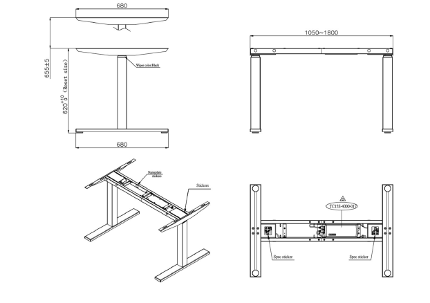 Elektricky výškově stavitelný stůl ADJUSTME – rozměry na míru, více barev desky - Rozměry desky: 180 x 80 cm