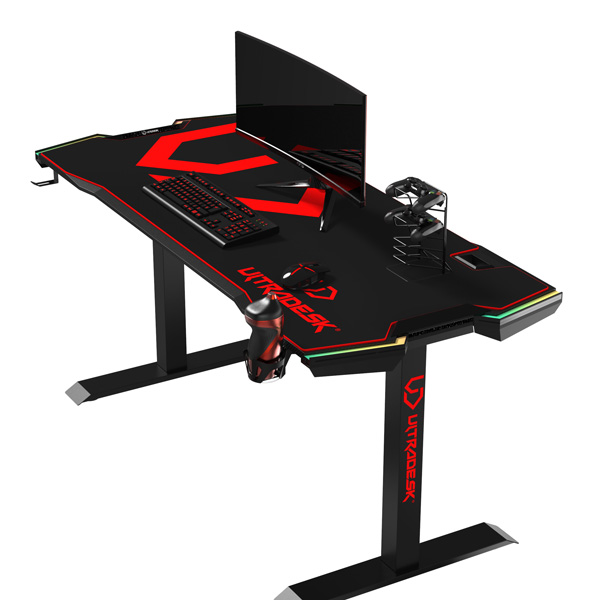 Herní stůl ULTRADESK FORCE – červená, 166x70 cm, RBG podsvícení