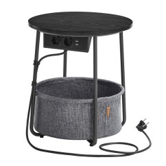 Odkládací stolek FLOW s USB a zásuvkou – černý MDF, 45x45x50cm Autronic